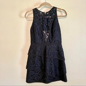 BCBGMaxAzria Black and Navy lace layered cocktail dress, size 6